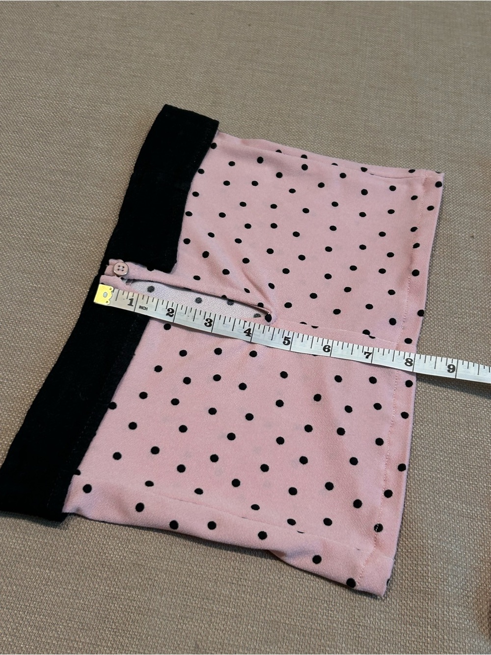 One of One Pink Polka Dot Tube Top and Mini Skirt Set with Black Trim - Picture 3 of 9